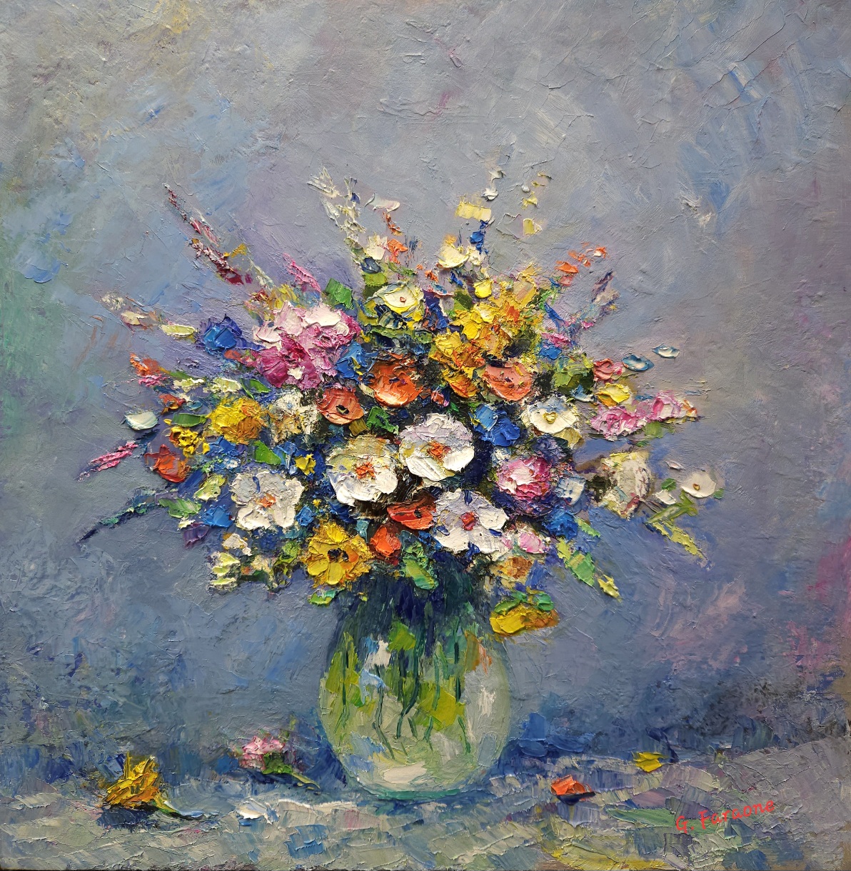 Bouquet di fiori , olio su tela cm 60x60 (f41/22)