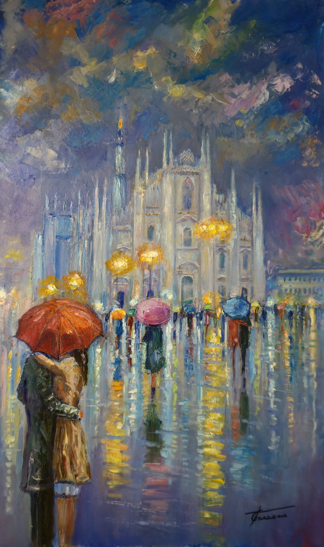 Un bacio a mezzanotte , Milano olio su tavola cm 60x100 ()