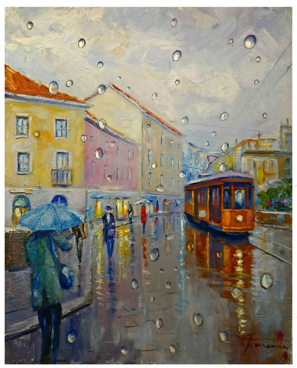 Viale Gorizia Milano copia di un mio dipinto stampato su tela ritoccato a mano cm 40x50 (Codice 500 bis).