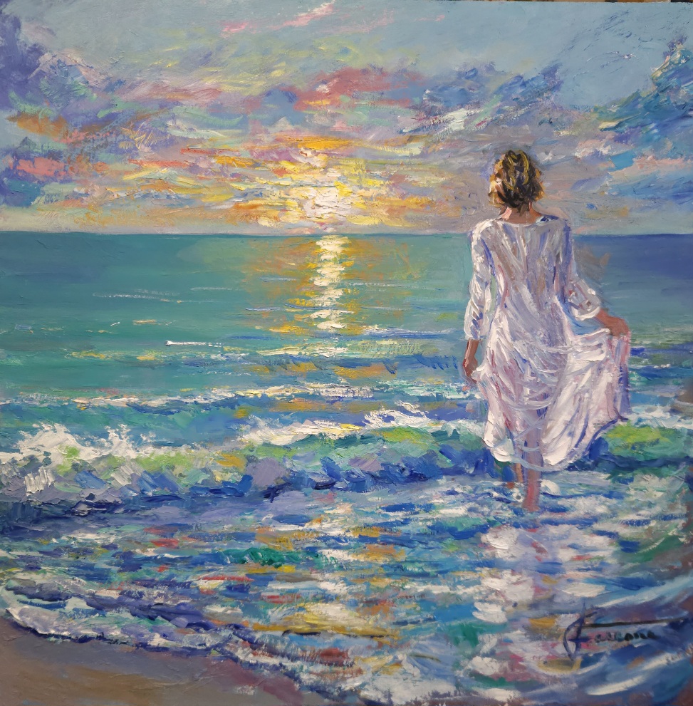  ​"Il saluto al sole" olio su tavola cm 60x60 (codice 469)26 ND