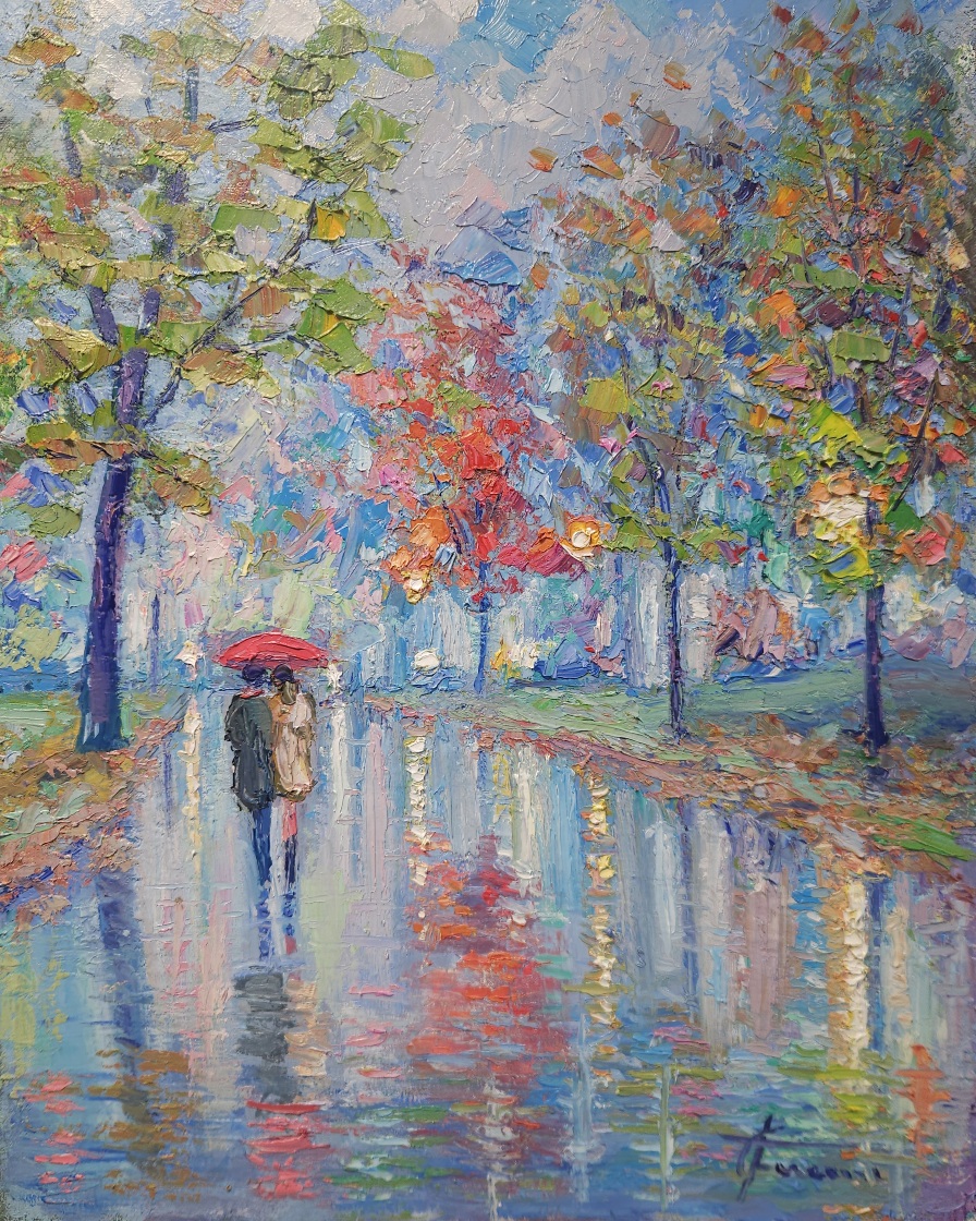 Luci nella pioggia - olio su tela cm 40x50 (Codice 499/26)