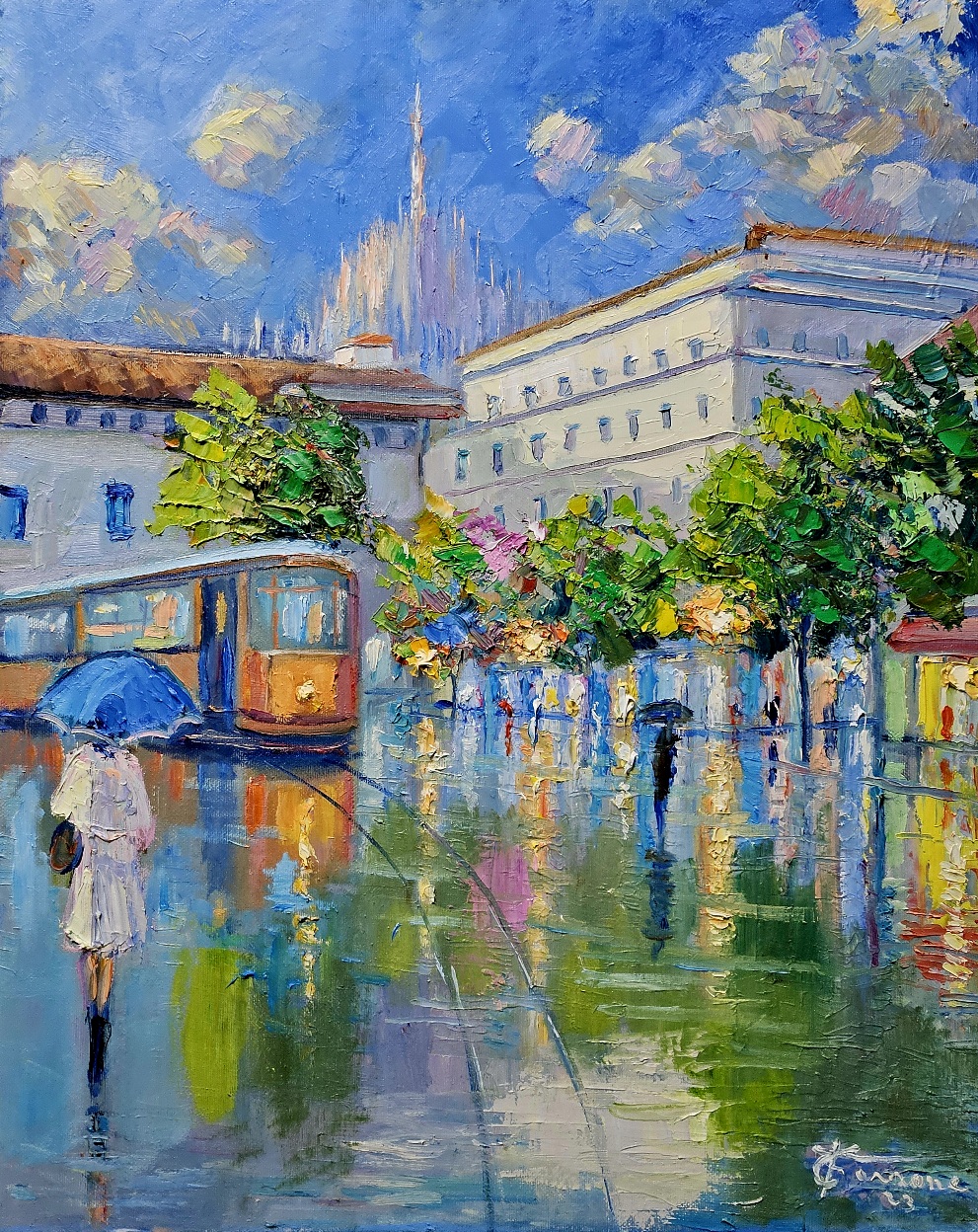 Piazza Fontana Milano, olio su tela cm 40x50 (Codice nd)