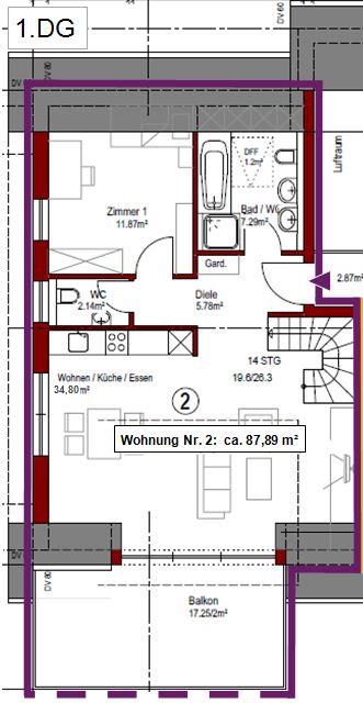 Grundriss Wohnung Nr. 2 - 1.DG