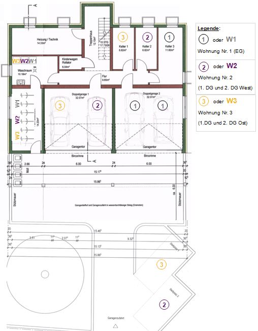 Grundriss Untergeschoss mit Zuteilung