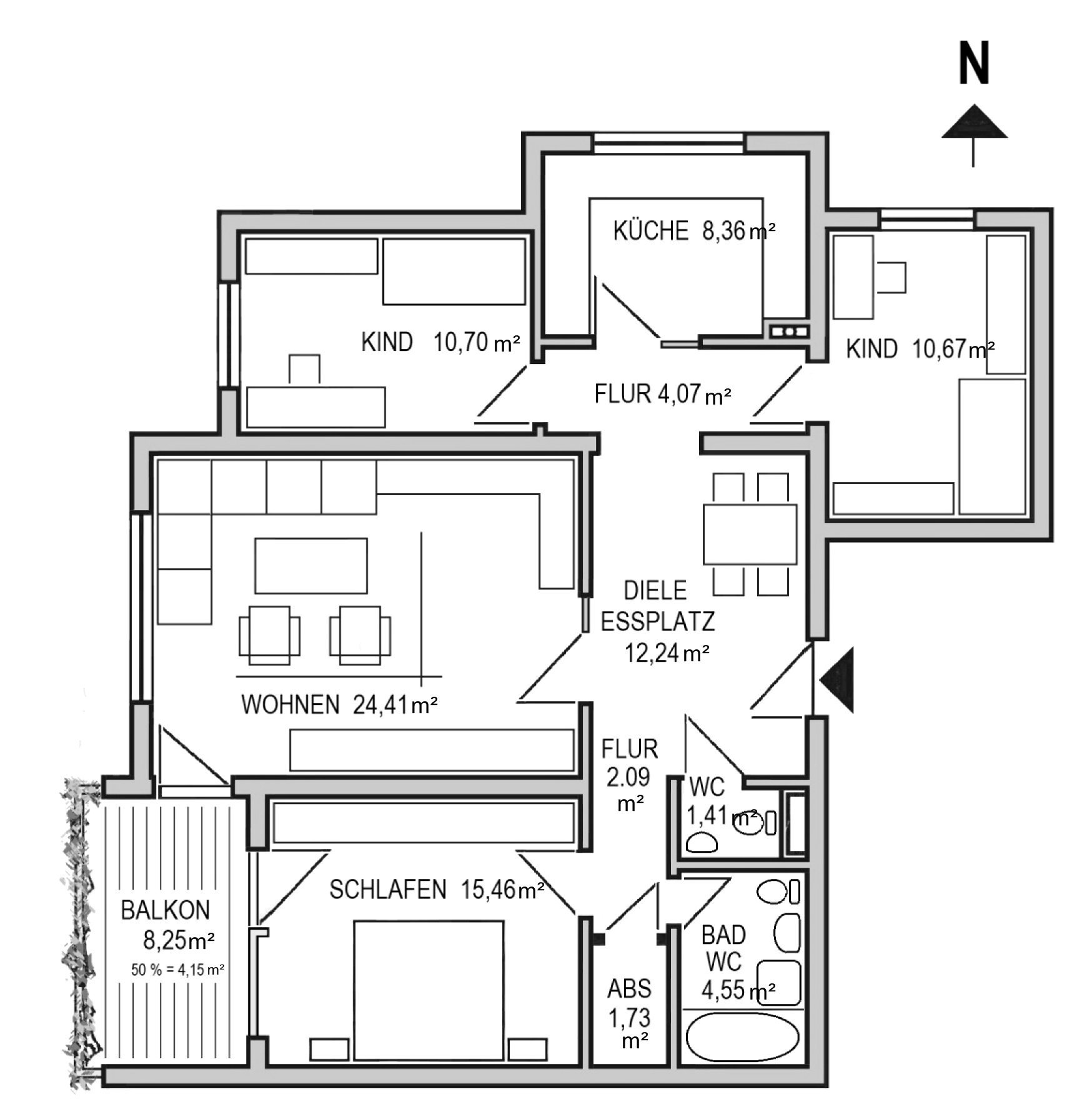 Grundriss 4,5-Zi-Wohnung