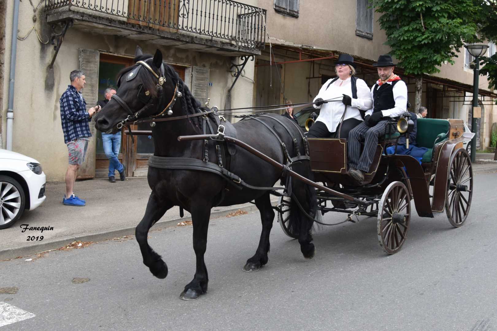 Défilé de calèches de 1900 à Villeneuve d'Aveyron - calèche attelée à un MERENS