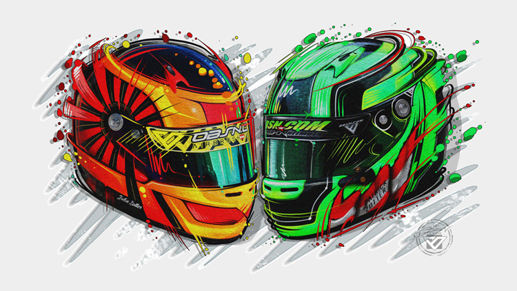 Arai_CK_GP_SK_Helmdesigner_Lackierung_Glitzer_Initialien_Neongreen_Fluo_ARAI_SK_Zotter_Karthelm_Lack_Matt_Glanz_Mix_AUT