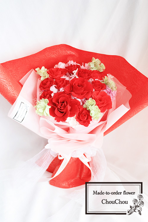 プロポーズ　ダズンローズ （１２本のバラ）のプリザーブドフラワーの花束　order no 230609