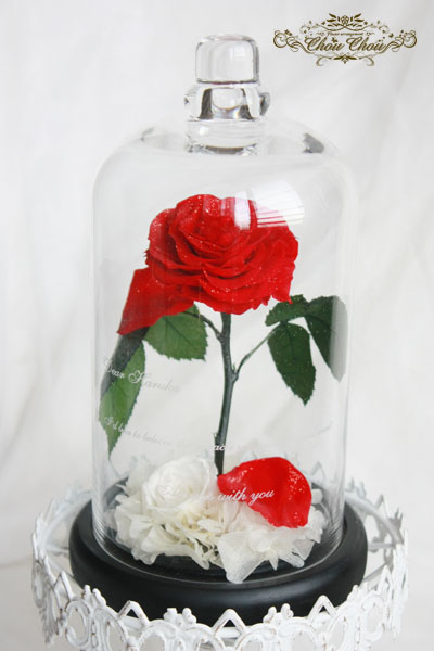 美女と野獣　薔薇　ガラスドーム　プロポーズ　ウェディング　光る　ＬＥＤ　プリザーブドフラワー
