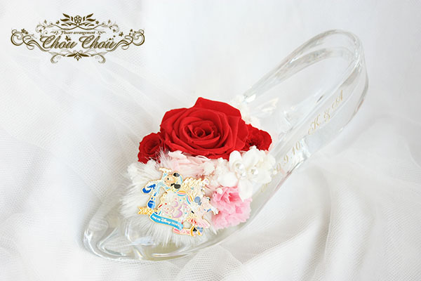 プロポーズ１０８輪のバラ　ガラスの靴アレンジ＆生花の花束　order no 180906