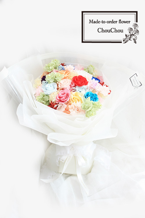 プリザーブドフラワー　12輪のカラフルなバラの花束　order no 230506