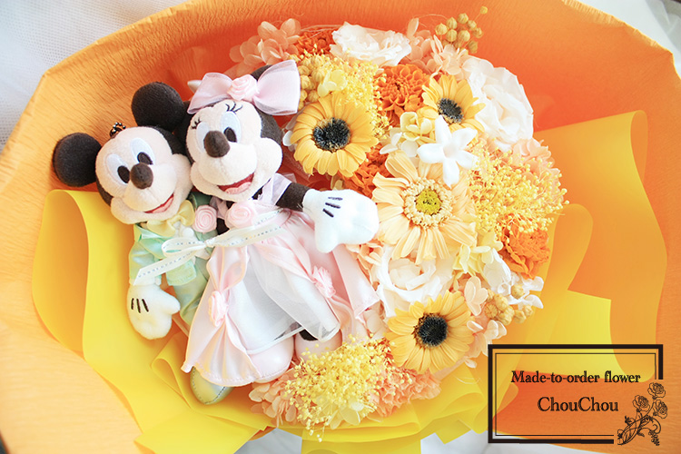プロポーズ　オレンジのプリザーブドフラワーの花束&オーダーワイヤーリング　order no 221207
