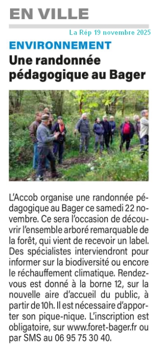 Une randonnée pédagogique ACCOB dans la forêt du Bager d'Oloron le 22 novembre 2025 sur La Rép