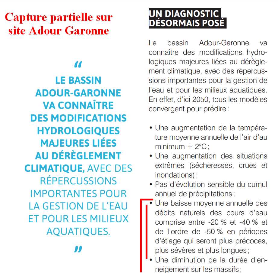 Alerte de Adour Garonne sur la perte des ressources en eau dans un futur très proche (2030).