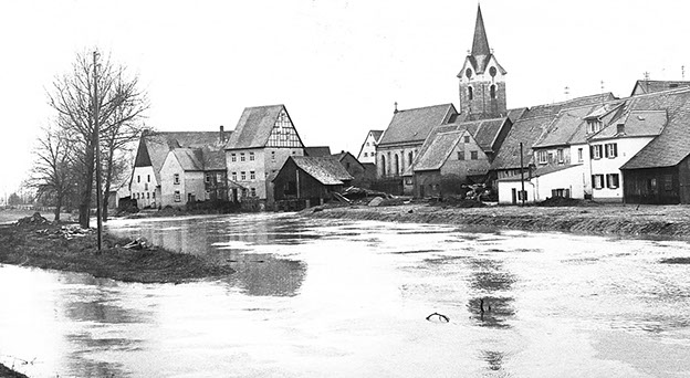 Überschwemmung bei Stübach 1966