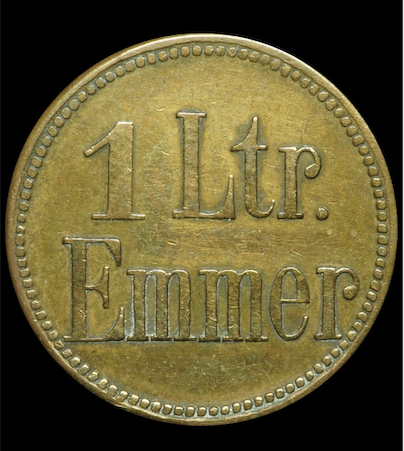 Biermarke "Emmer" 1 Liter - 1925 erhielt Josef Emmer die Erlaubnis, dieses Restaurant zu betreiben. Ausgeschenkt wurde in der auf den Garten beschränkten Betrieb nur Thüngener Bier
