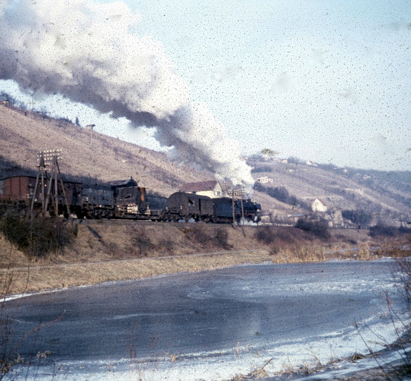 Am Leinritt - die Dampflok auf dem Weg nach Mainberg, Ende 1959