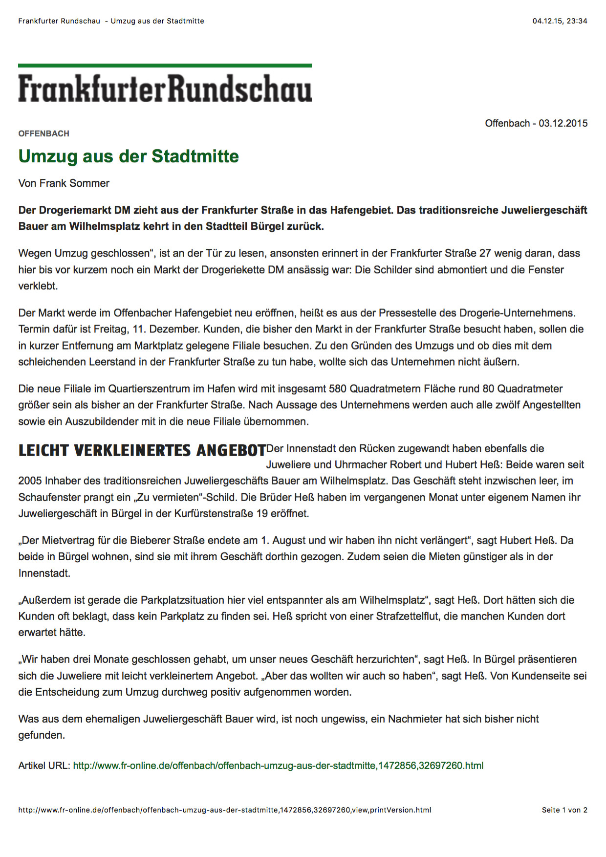 Presse Hess Juwelier Uhrmacher In Offenbach Bei Frankfurt
