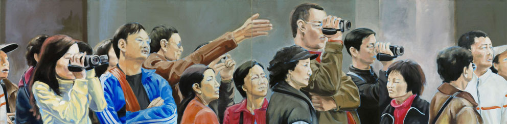 Touristen, Öl auf Leinwand, 2010, 60 x 240 (4 Teile)  (sold)