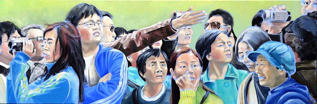 Asiaten in Europa, Öl auf Leinwand, 2012, 50 x 150