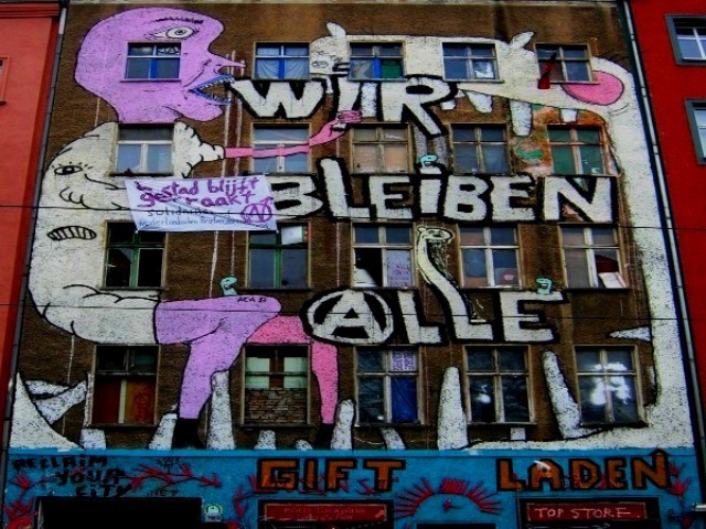 Protester mod gentrificeringen i Berlin