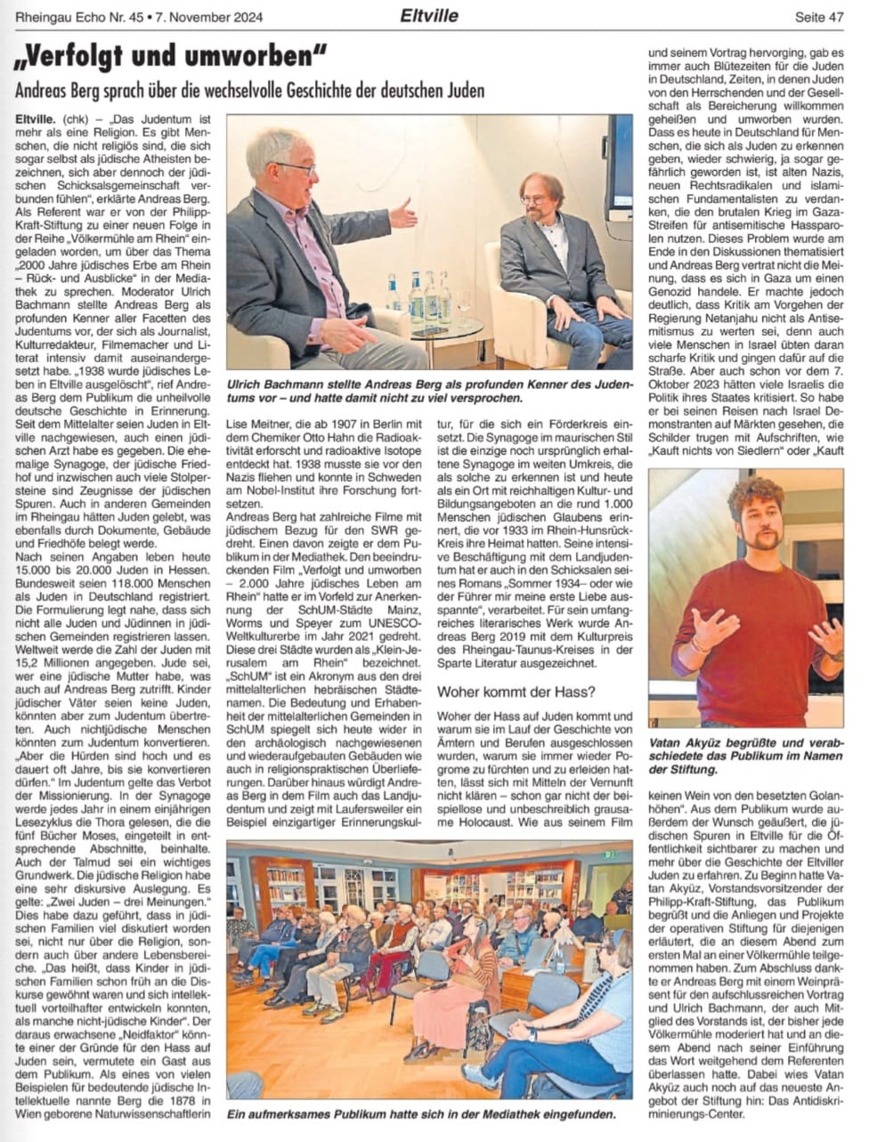 7. November 2024: Rheingau Echo, Völkermühle - der Talk, Andreas Berg