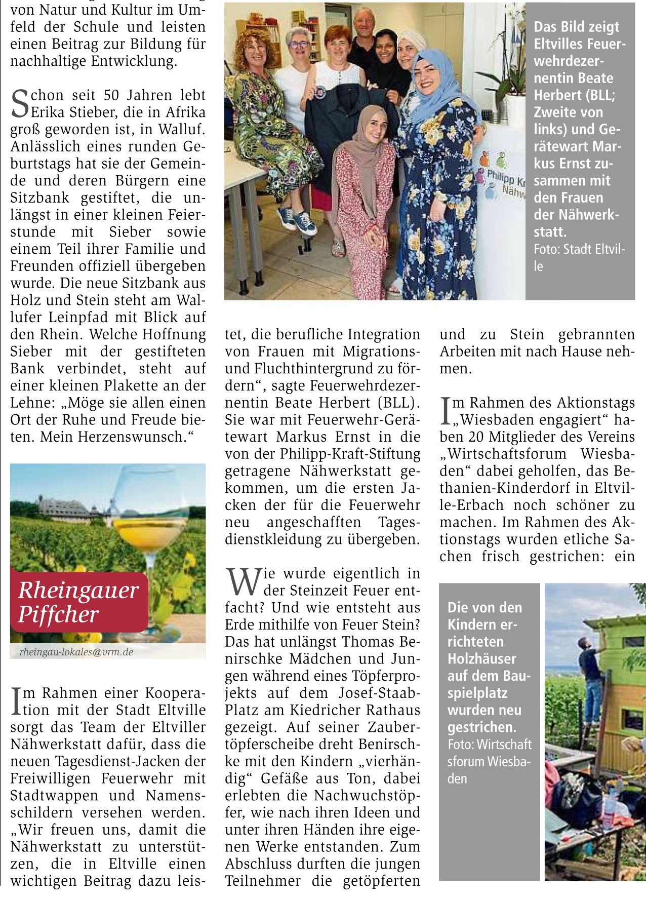 27. Juli 2024: Wiesbadener Kurier - Piffcher, Nähwerkstatt näht für die Eltviller Feuerwehr