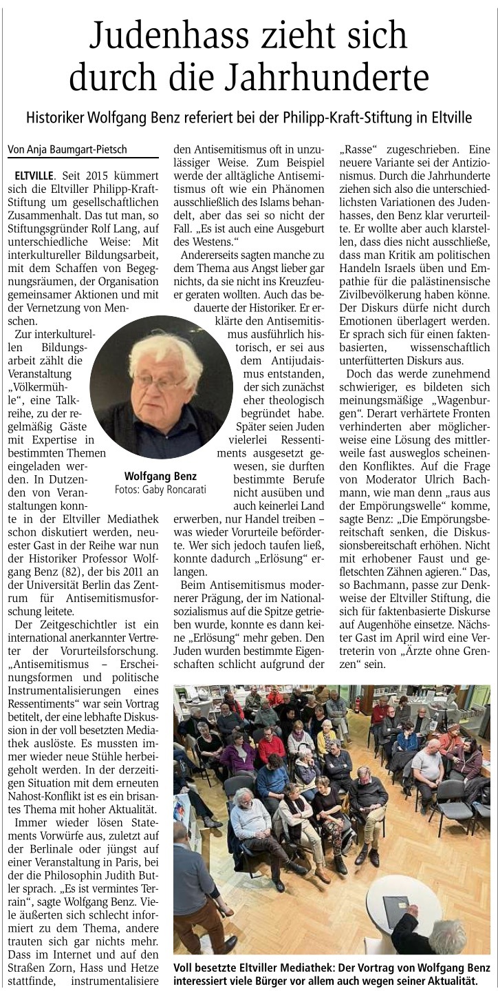 8. März 2024: Wiesbadender Kurier über die Völkermühle - der Talk, Antisemitismus