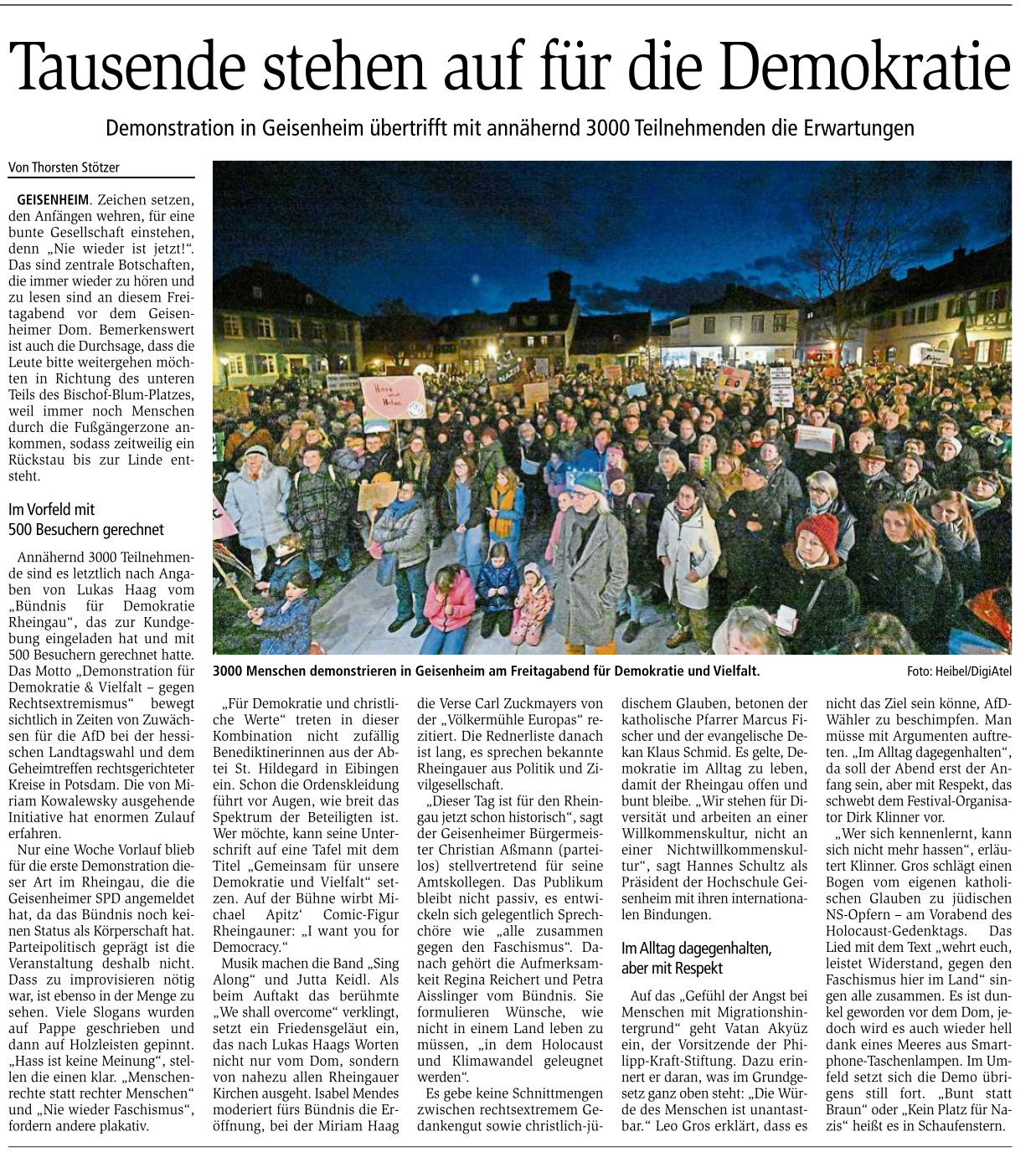 29. Januar 2024: Wiesbadener Kurier über die Demonstration in Geisenheim, Erwähnung