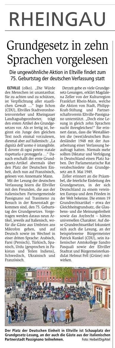 29. April 2024: Wiesbadner Kurier, Lesung Grundgesetz in 10 Sprachen