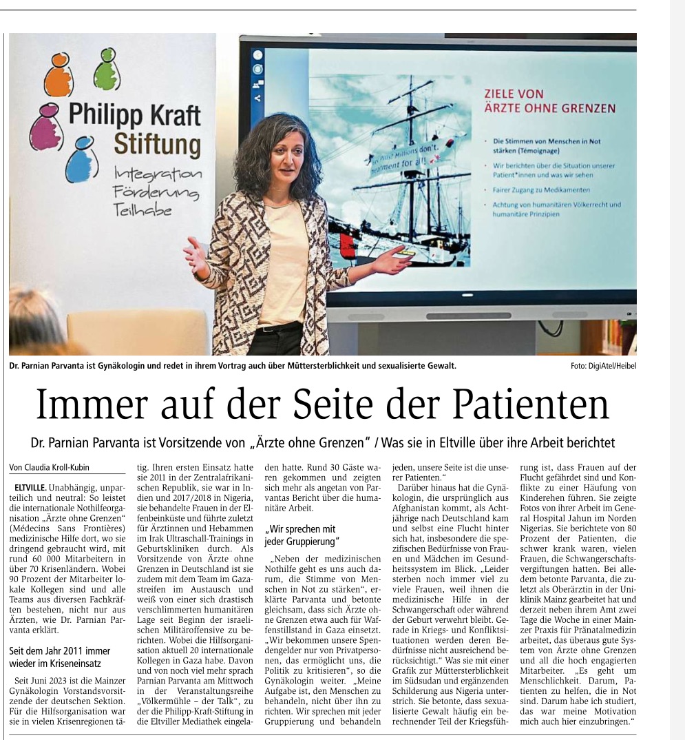 26. April 2024: Wiesbadener Kurier, Völkermühle - der Talk, Ärzte ohne Grenzen
