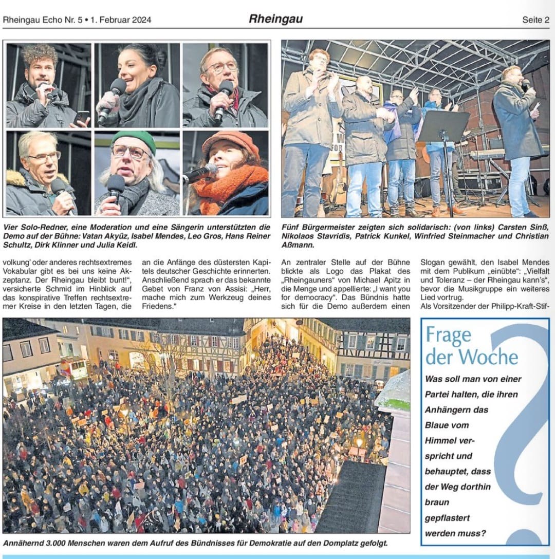 1. Februar 2024: Rheingau Echo über die Demonstration in Geisenheim, Erwähnung