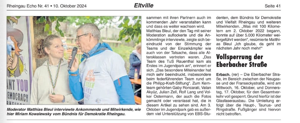 10. Oktober 2024: Rheingau Echo, 100km gegen Rassismus und mehr (Seite 2)