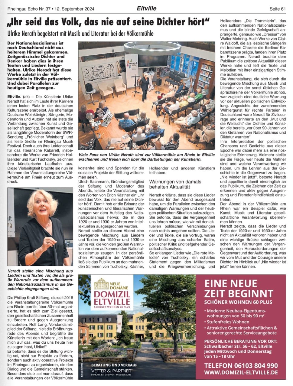 12. September 2024: Rheingau Echo, Völkermühle - der Talk mit Ulrike Neradt