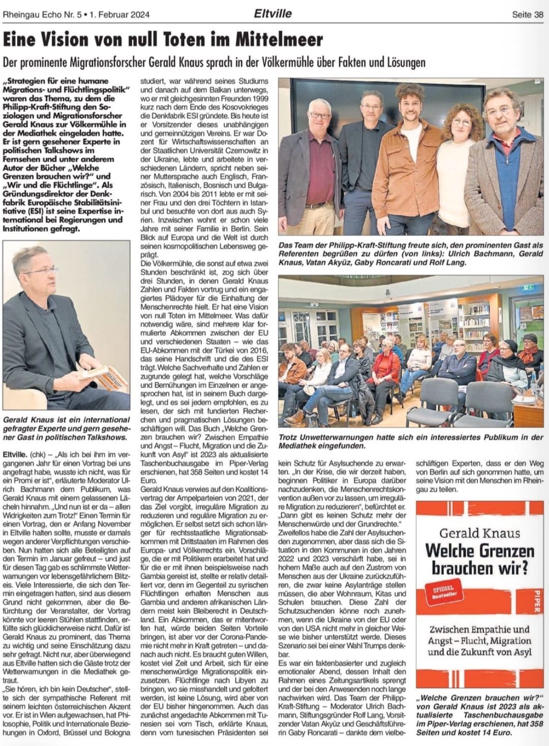 1. Februar 2024: Rheingau Echo über die Völkermühle - der Talk mit Gerald Knaus