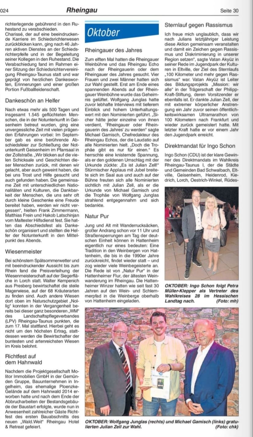 4. Januar 2024: Rheingau Echo - Jahresrückblick mit Erwähnung der Stiftung