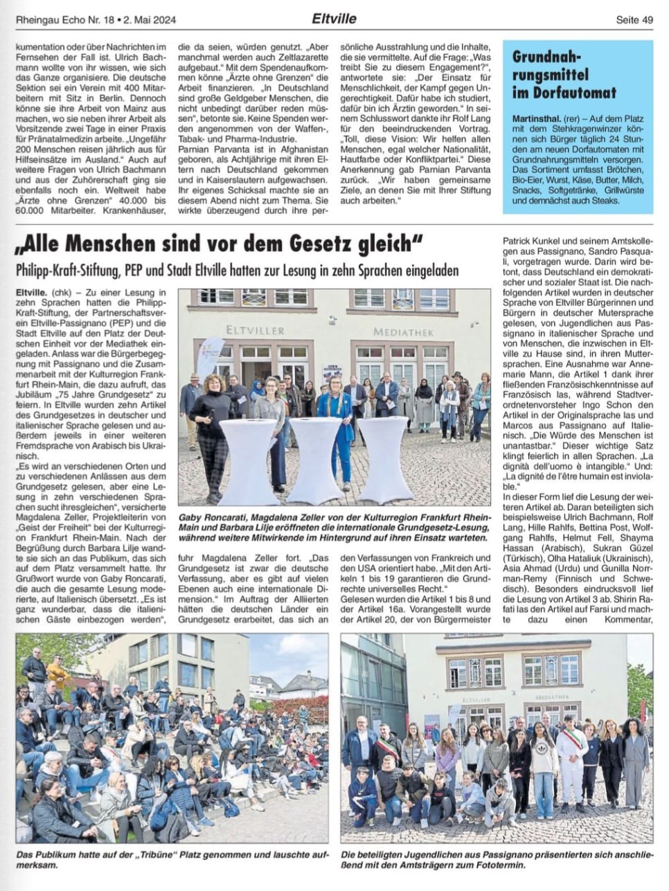 2. Mai 2024: Rheingau Echo, Lesung Grundgesetz in 10 Sprachen