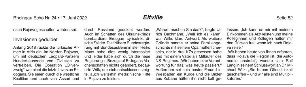 17. Juni 2022: Völkermühle am Rhein: Die aktuelle Situation in Rojava / Syrien - Rheingau Echo 2