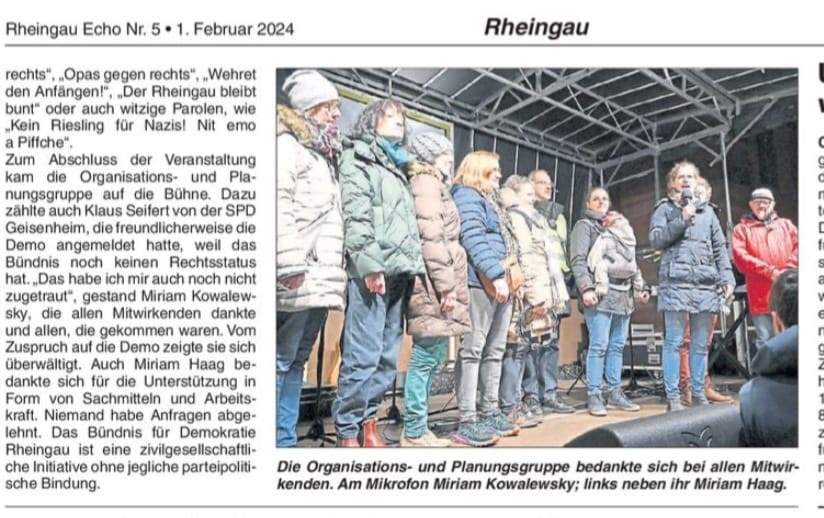 1. Februar 2024: Rheingau Echo über die Demonstration in Geisenheim, Erwähnung