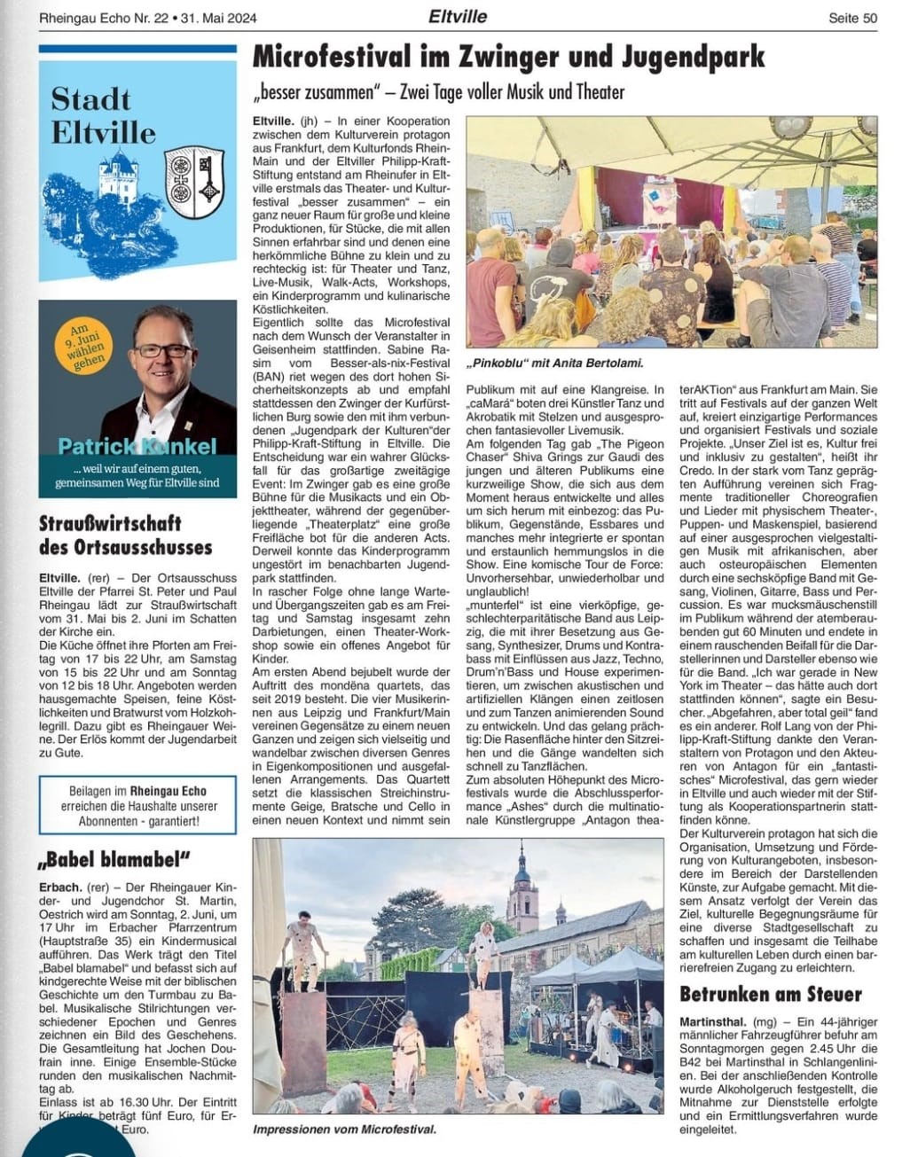 31. Mai 2024: Rheingau Echo, Besser Zusammen, Theatefestival in Koop. mit Protagon