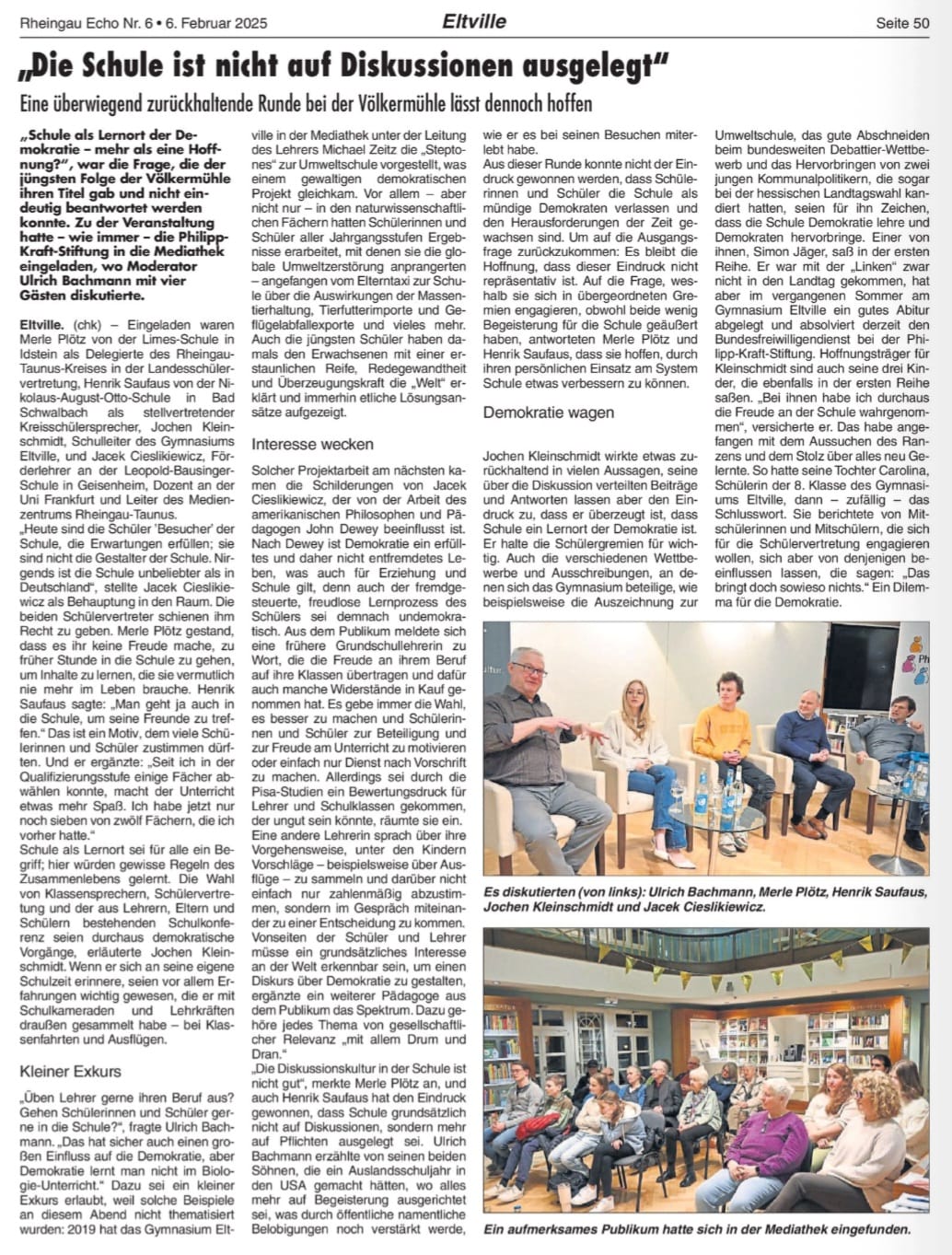 6. Februar 2025: Rheingau Echo, Völkermühle - der Talk, Schule als Lernort für Demokratie