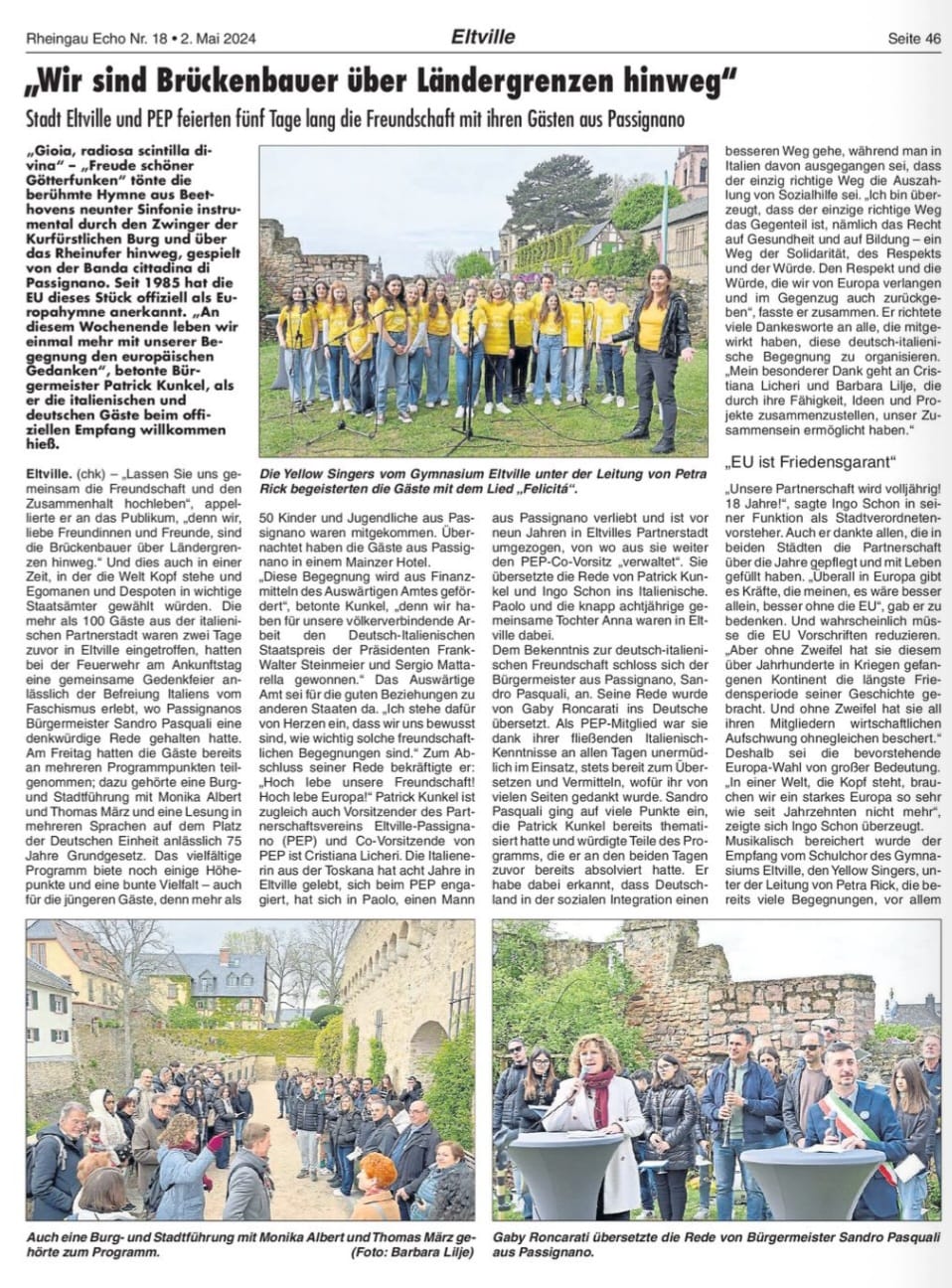 2. Mai 2024: Rheingau Echo, gemeinsame Bürgerbegegnung der PKS und PEP1