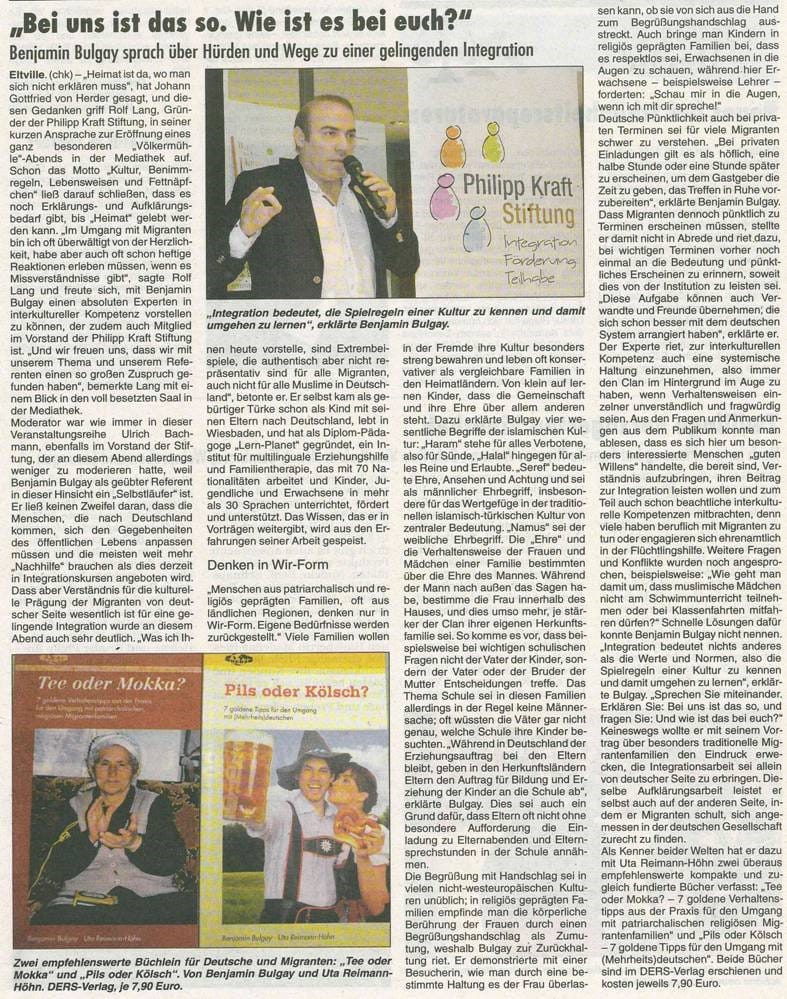 08.12.2016 Rheingau Echo Völkermühle zum Thema interkulturelle Fettnäpchen