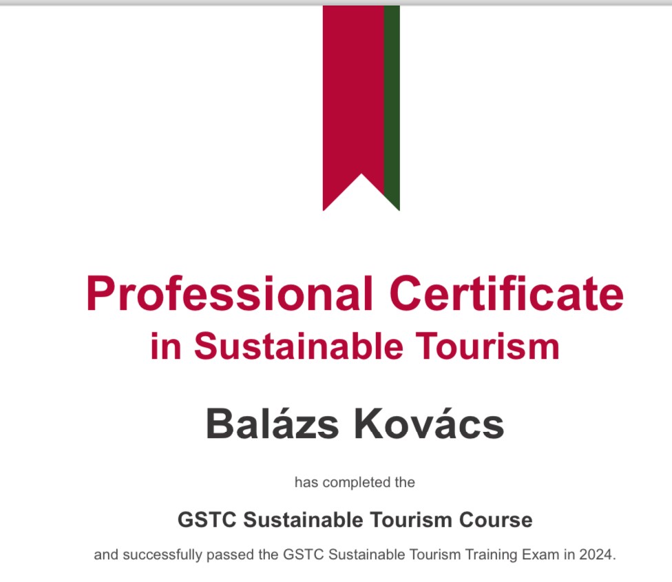 Professional Certificate in Sustainable Tourism für Balázs KOVÁCS