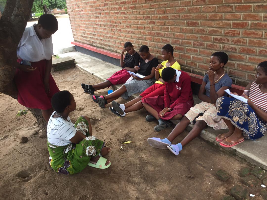 Group work with Mary in the green skirt on the bottom left