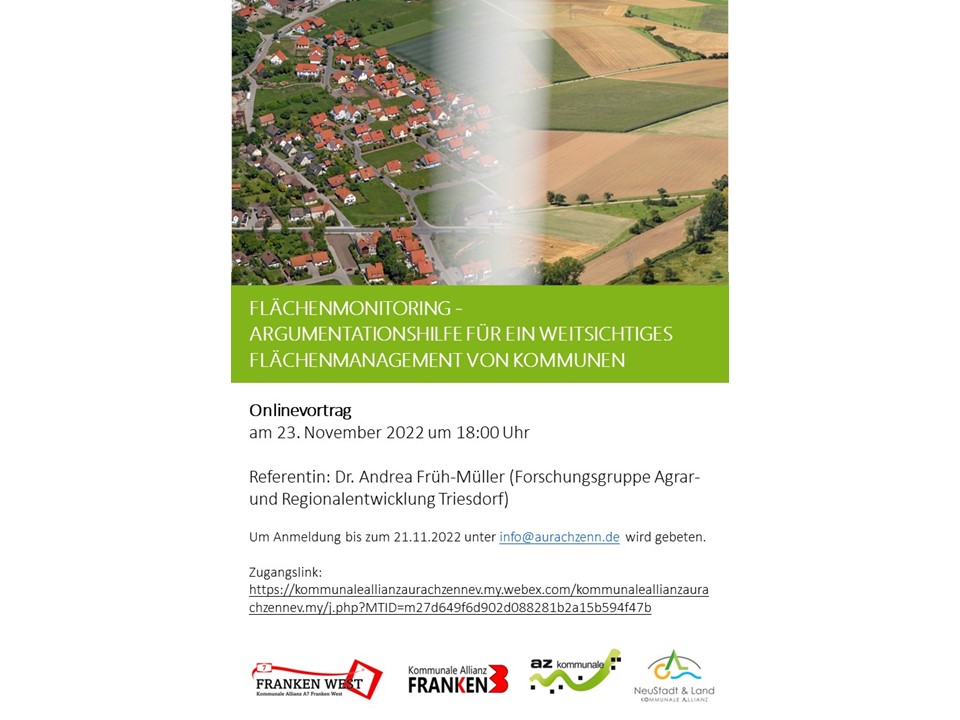 Onlinevortrag Vortrag „Flächenmonitoring - Argumentationshilfe für ein weitsichtiges Flächenmanagement von Kommunen“ am 23.11.2022