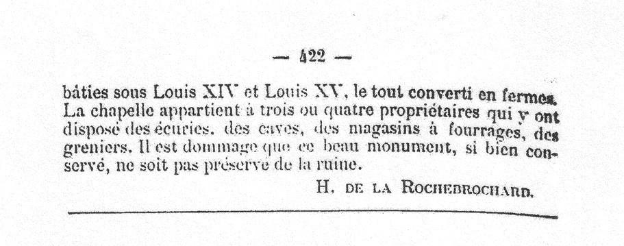 Rochebrochard - Revue Poitevine et Saintongeaise - T VI - Etude sur quelques commanderies des Templiers d’Aquitaine - 1889 p.422