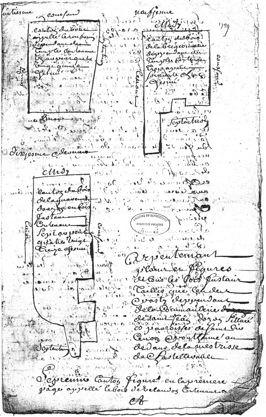 1729 - Plans des bois de la commanderie d'Auzon  - D’Allogny de la Groie Figures 8,9 et 10 