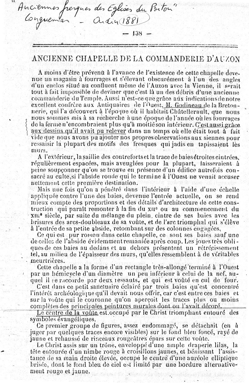 Longuemar 1881 " Anciennes fresques des églises du Poitou " p.138