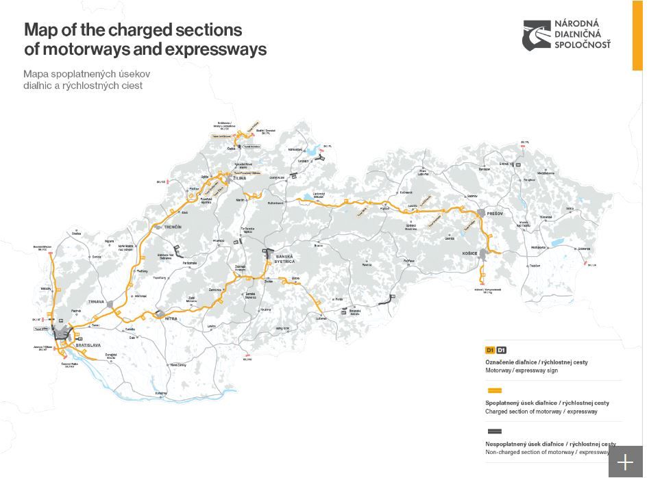 Auf Gelb markierten Autobahnen benötigt man unbedingt in der Slowakei eine Autobahnvignette. Stand 2023